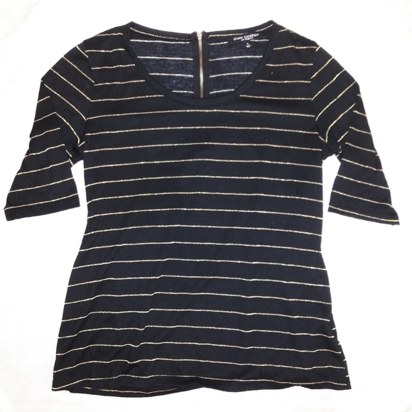 Green Envelope Los Angeles Black with Golden Stripes Zip Up Blouse - Picture 4 of 5